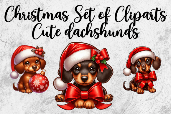 3 Christmas Dachshund Sublimation PNG & Illustrations