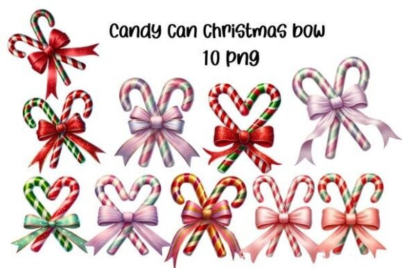 Candy Cane Christmas Bow Clipart Bundle Illustrations