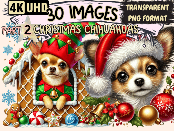 Christmas Chihuahuas Clipart P2: Festive Illustrations