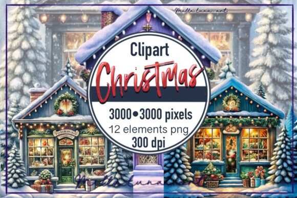 Christmas House Tree Snow PNG: Illustrations