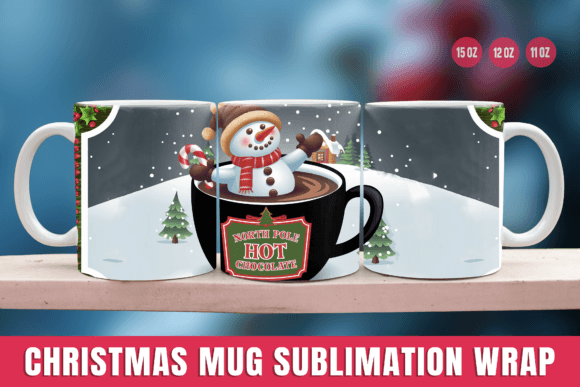 Christmas Mug Sublimation Wrap: Festive Illustrations