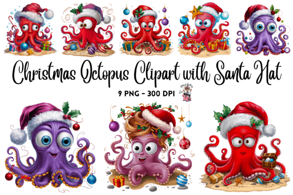 Christmas Octopus Clipart: Festive Illustrations