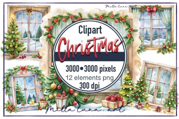 Christmas Windows Tree Decor Illustrations