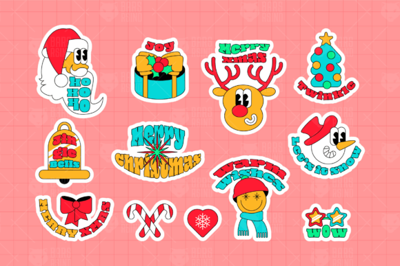 Christmas Y2k Stickers Set: Illustrations for Branding