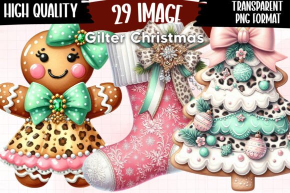 Coquette Gilter Christmas Clipart Bundle: Illustrations for Crafters