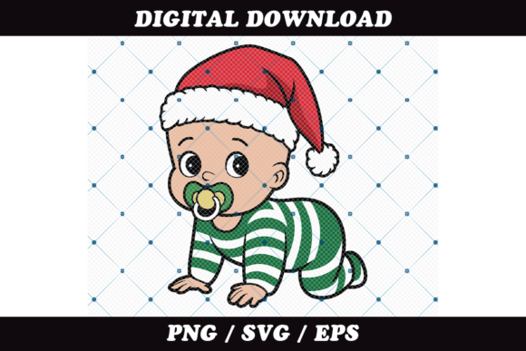 Cute Baby Crawling in Christmas Outfit Illustrations