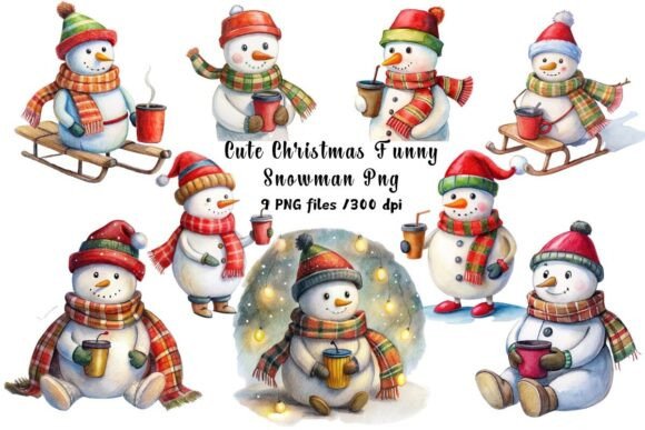 Cute Christmas Funny Snowman Png Clipart & Illustrations