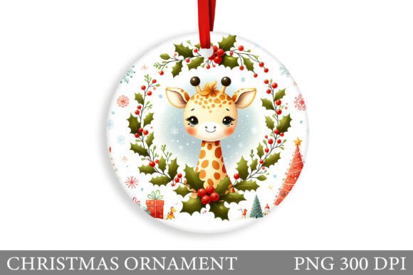 Cute Giraffe Christmas Ornament Design & Illustrations