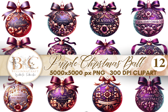 Elegant Purple Christmas Ball Illustrations