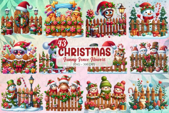 Funny Christmas Fence Flowers Clipart: Illustrations Review