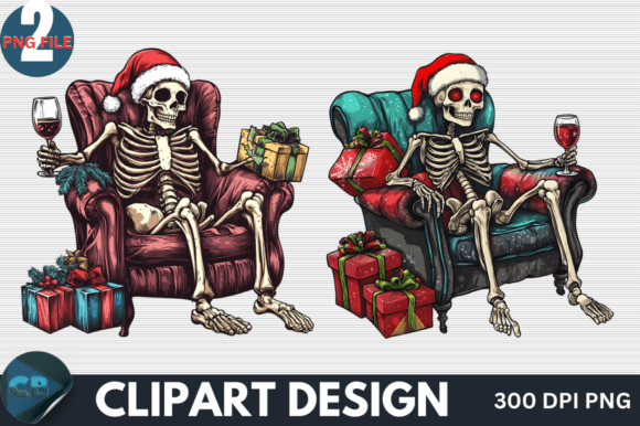 Funny Skeleton Santa Clipart for Illustrations