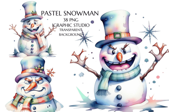 Pastel Snowman Clipart: Soft Illustrations