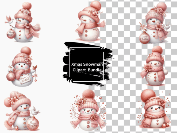 Pink Christmas Snowmen Illustrations Review