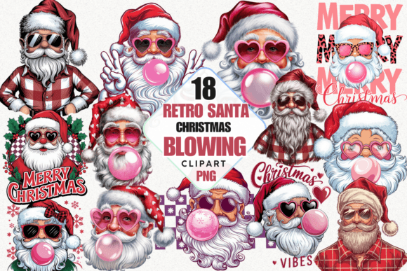 Retro Santa Blowing Bubble Illustrations