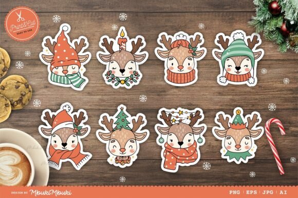 Reviewing Christmas Deer Illustrations for Client Use