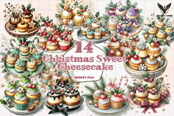 Reviewing Christmas Sweet Cheesecake Clipart PNG Illustrations