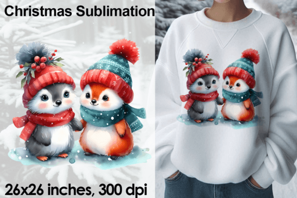 Watercolor Christmas Best Friends Illustrations
