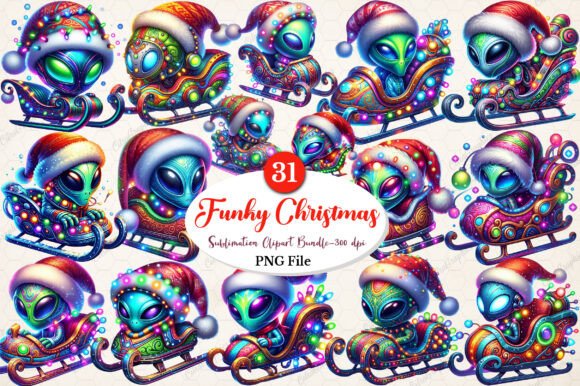 Watercolor Cute Funky Christmas Clipart & Illustrations